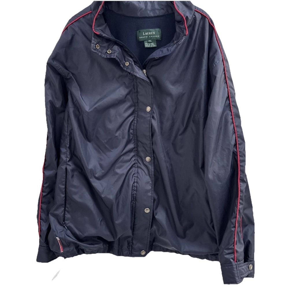 Lauren Ralph Lauren Womens Windbreaker Jacket‎ Full Zip Snap Button Navy Red 3X